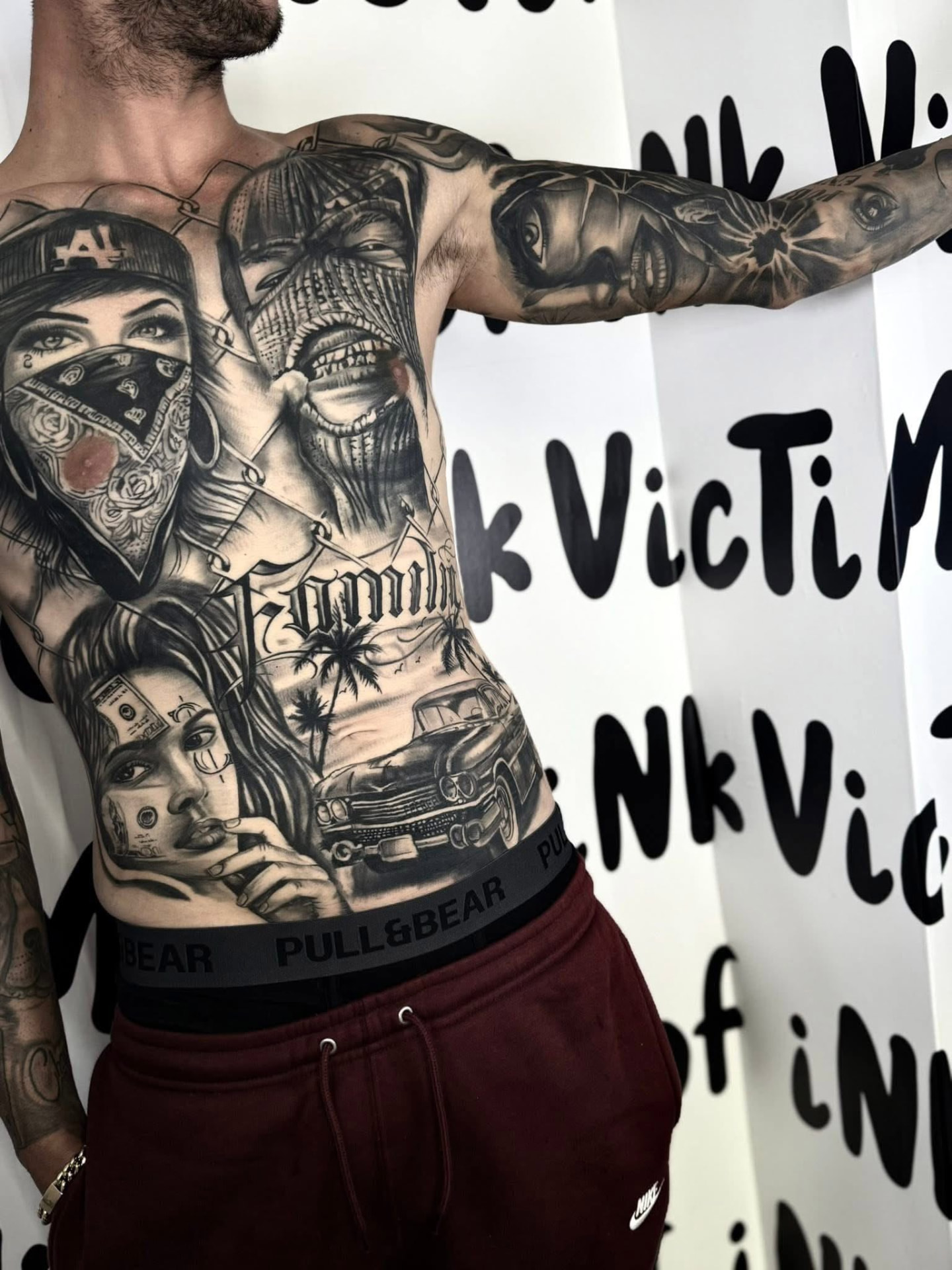 Anubis Chest — Black & Grey, Fine Line, Custom tattoo by Svein Zammit
