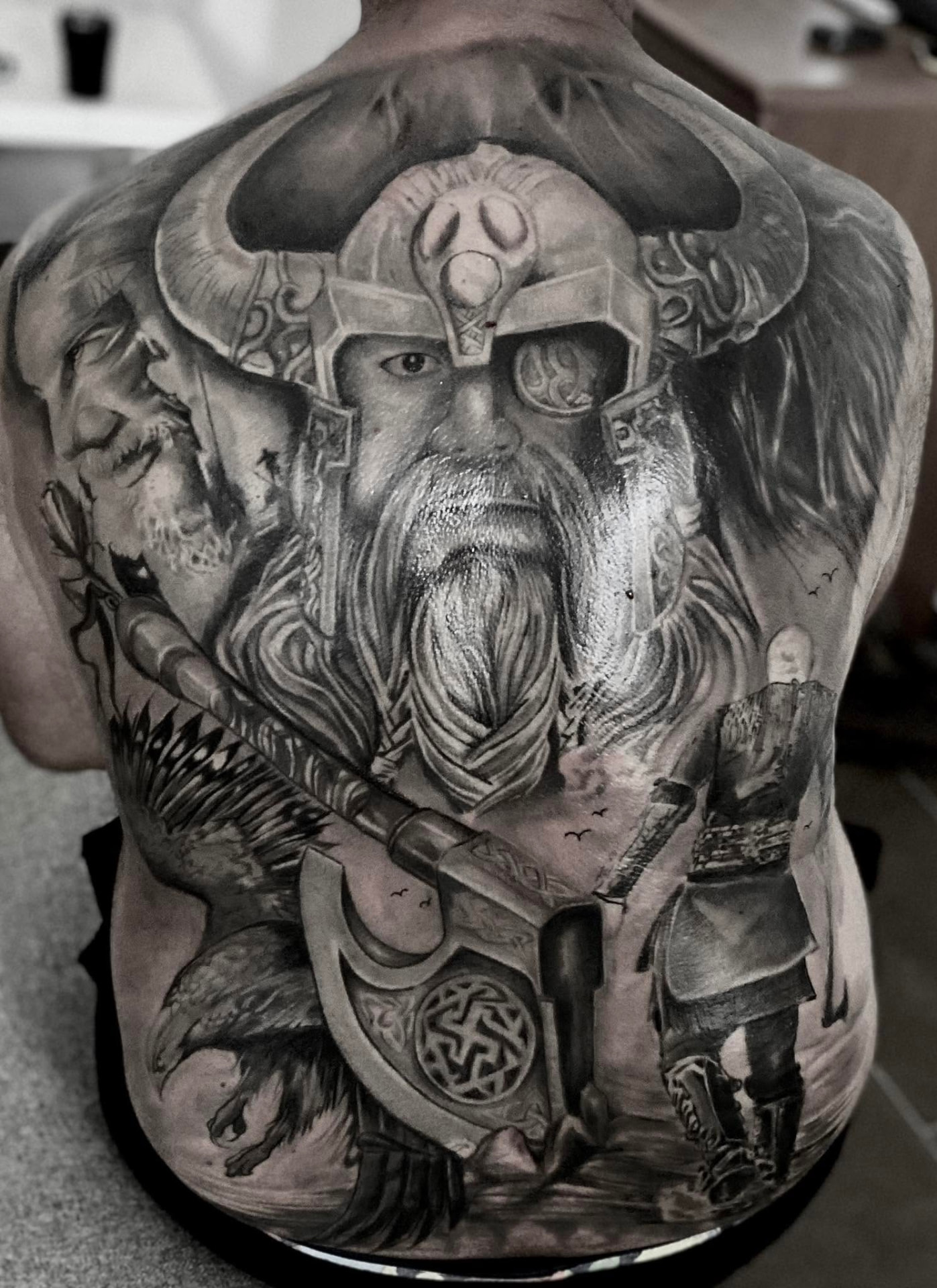 Norse Back Piece — Realism, Custom tattoo by Svein Zammit